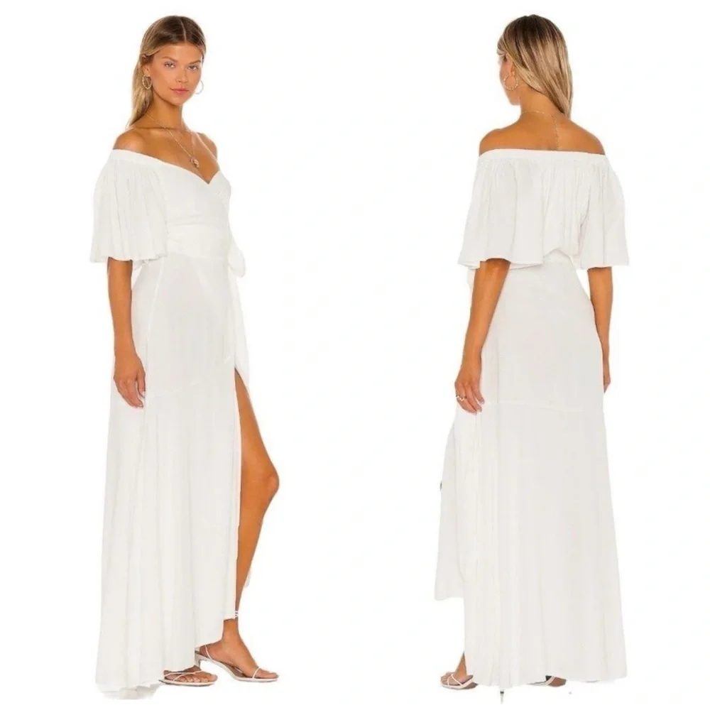 L*SPACE Panama Maxi Long Wrap Dress in White, Small - Picture 2 of 12